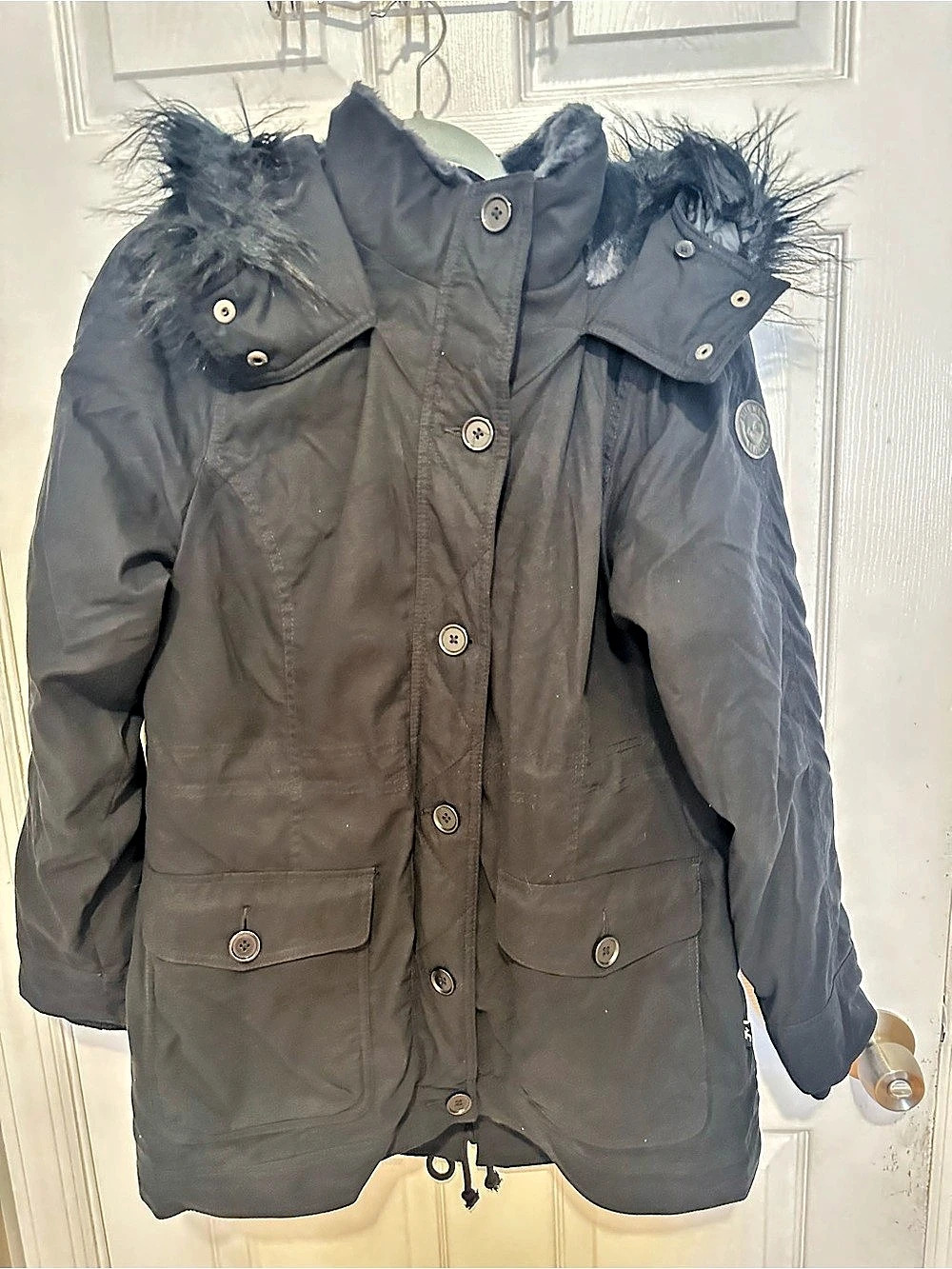 Hollister Faux Fur-Lined Parka Jacket Women's Black Large